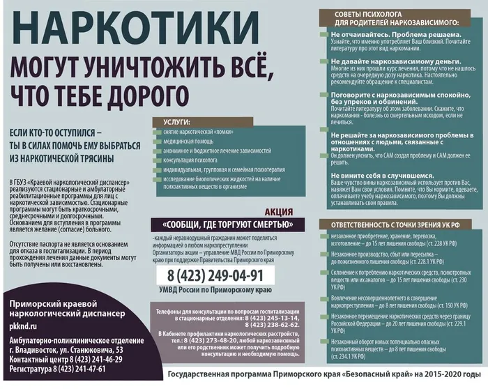 Памятка Наркотики могут уничтожить все